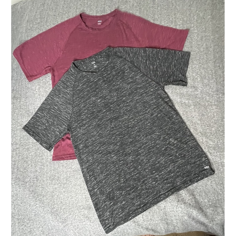 DSG Performance T-Shirt Men XL Black Burgundy Space Dye Raglan 2-Pack Bundle Gym